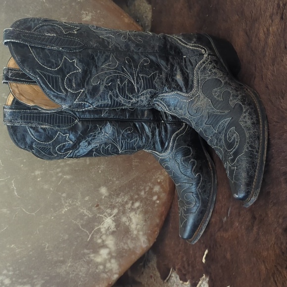 JB DILLON JBW2200 Black goat leather cowgirl boots cutout black lizard inlay 7.5 - Picture 4 of 16